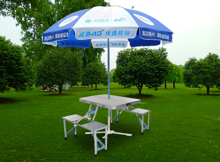 广告太阳伞+连体折叠桌